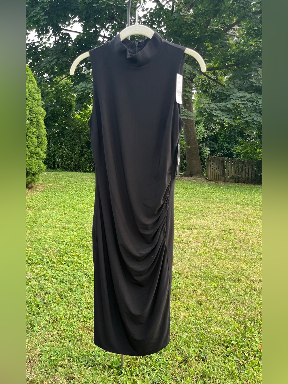 New York & Company Black Sleeveless Draped Mock neck Midi Dress